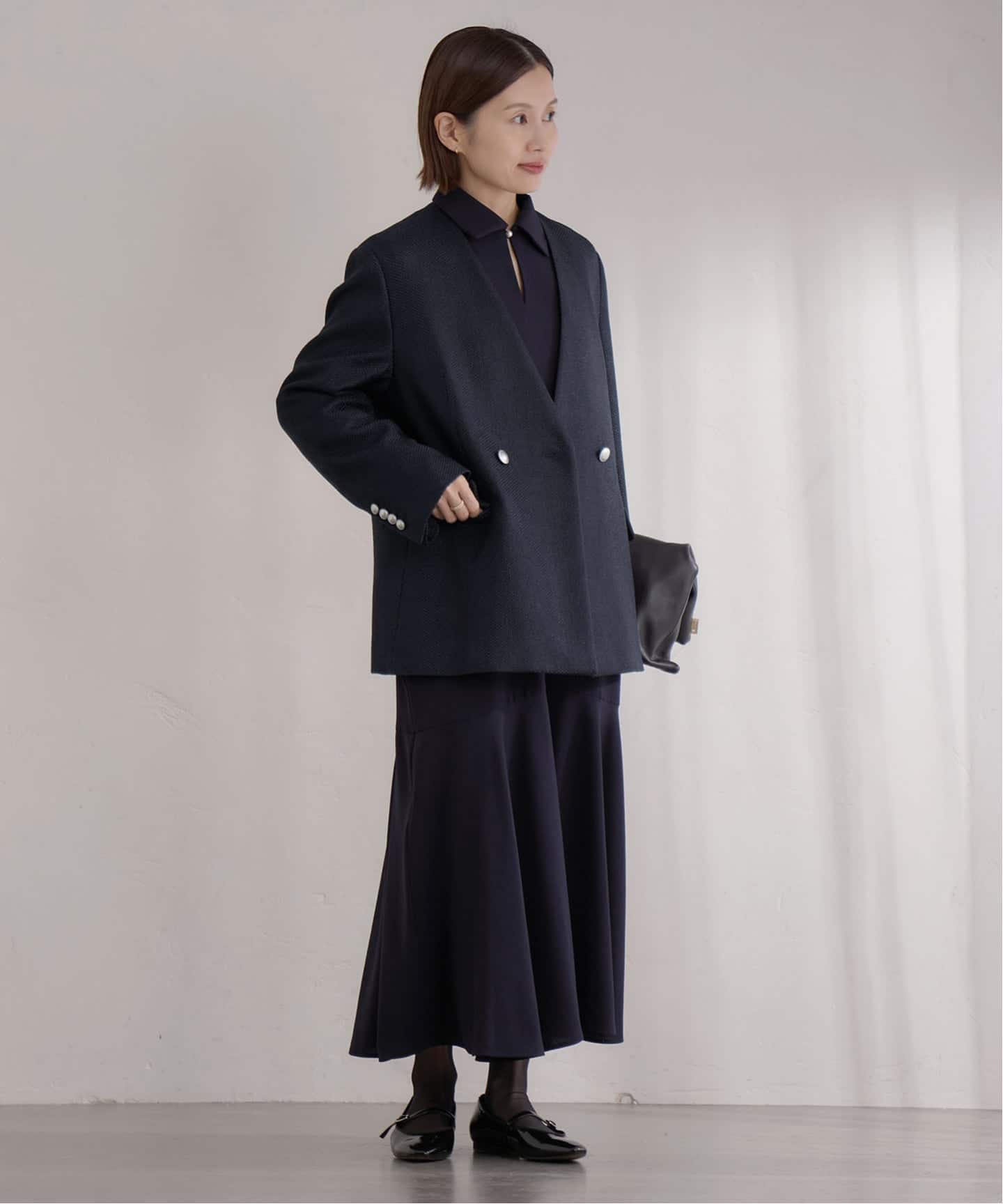 &NAVY ツィーディーダブルジャケット（ノーカラージャケット）｜IENA