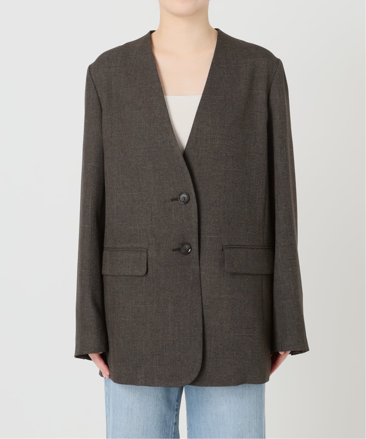 セットアップ対応/予約》シャークツイードノーカラージャケット（ノー