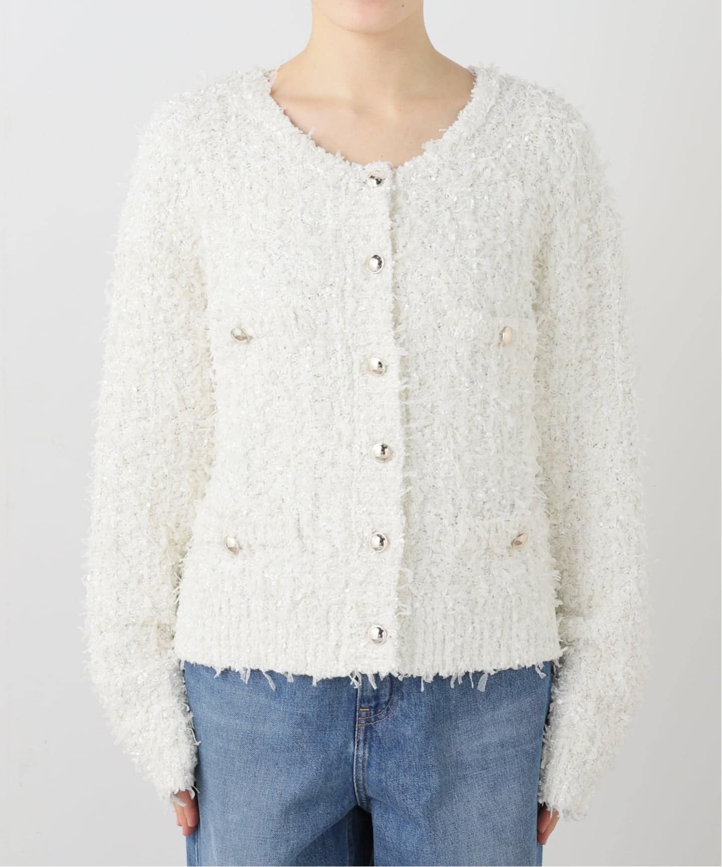 美品✨SLOBE IENA ツィードニットジャケット25aw ツィードニットジャケット（ノーカラージャケット）｜SLOBE IENA