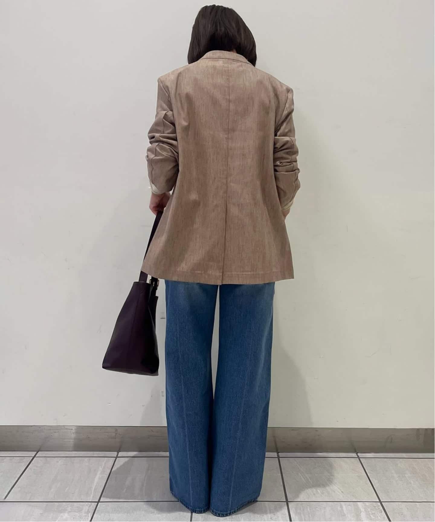 メランジュヘリンボーンカラーレスジャケット（ノーカラージャケット