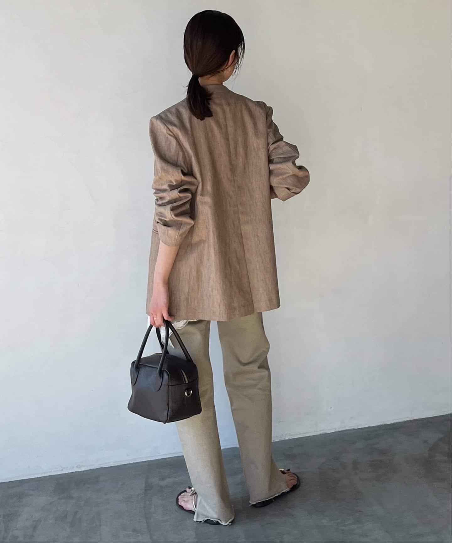 メランジュヘリンボーンカラーレスジャケット（ノーカラージャケット