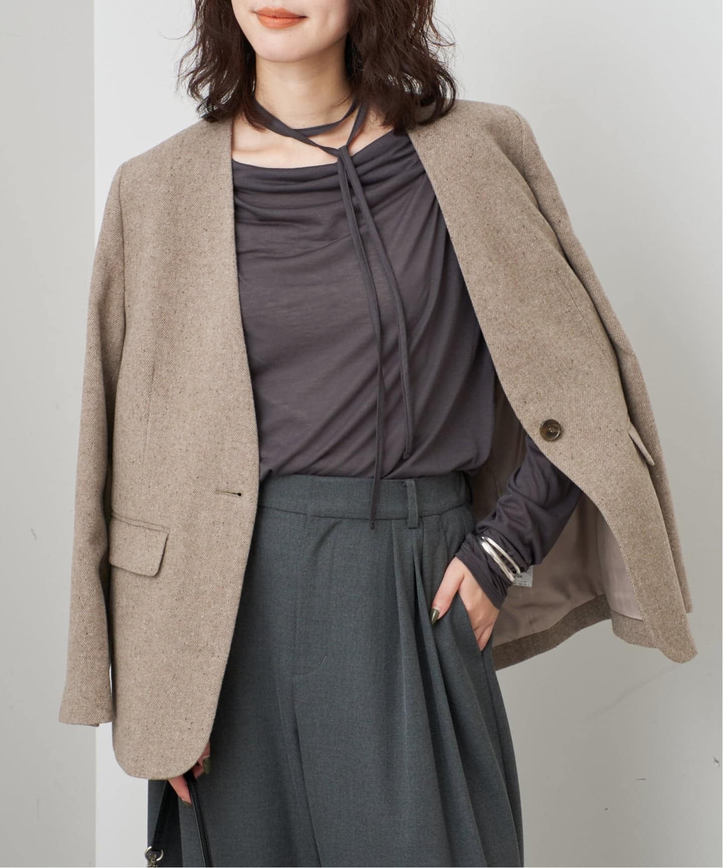 SLOBE IENA スローブイエナ　ノーカラーツィードジャケット 予約》セミツイードノーカラージャケット（ノーカラージャケット