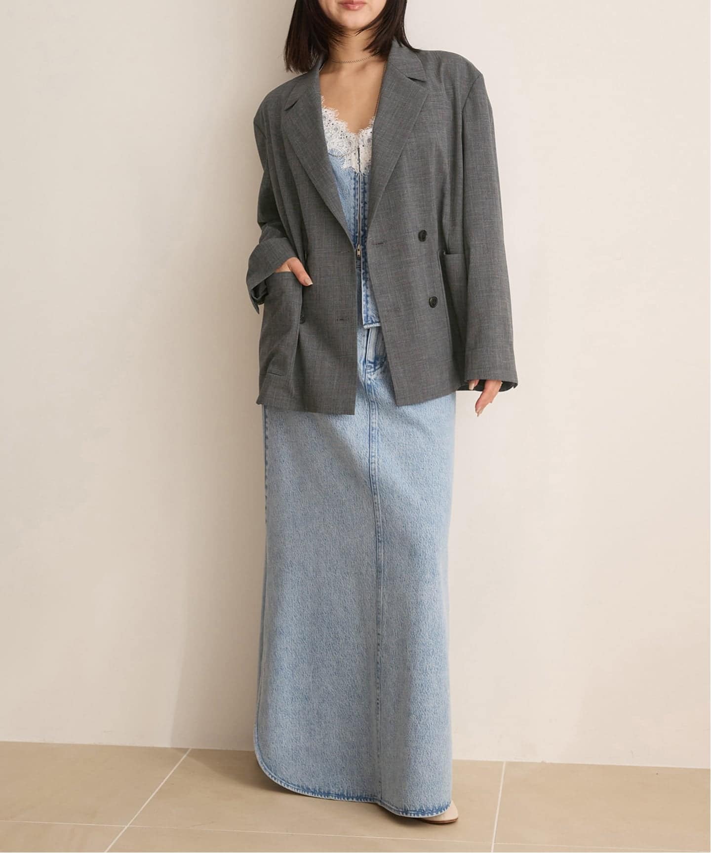 予約》IENA LA BOUCLE グレンチェックダブルブレストジャケット