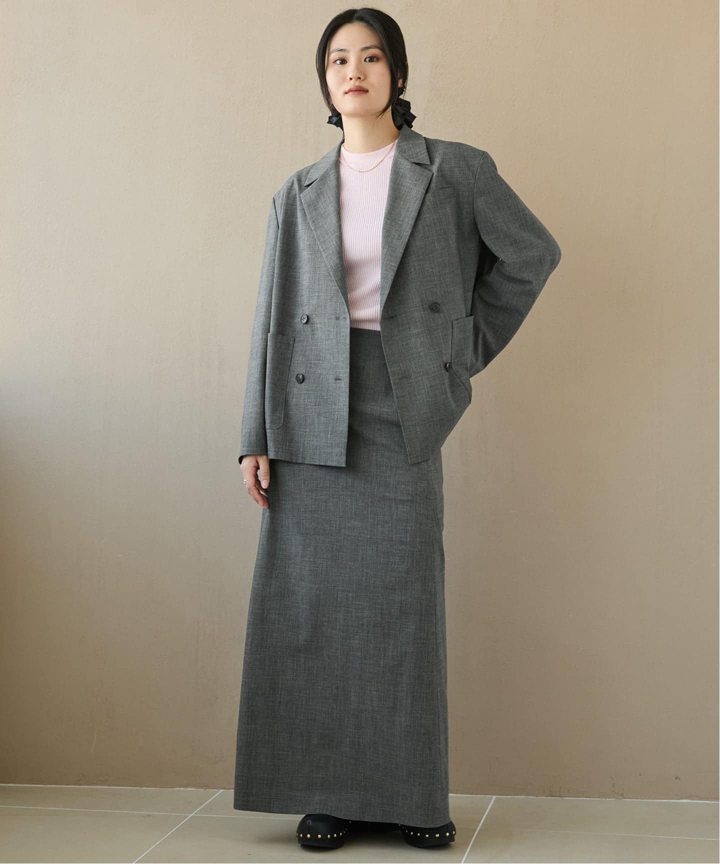 IENA ジャケット　グレー IENA LA BOUCLE グレンチェックダブルブレストジャケット（テーラード