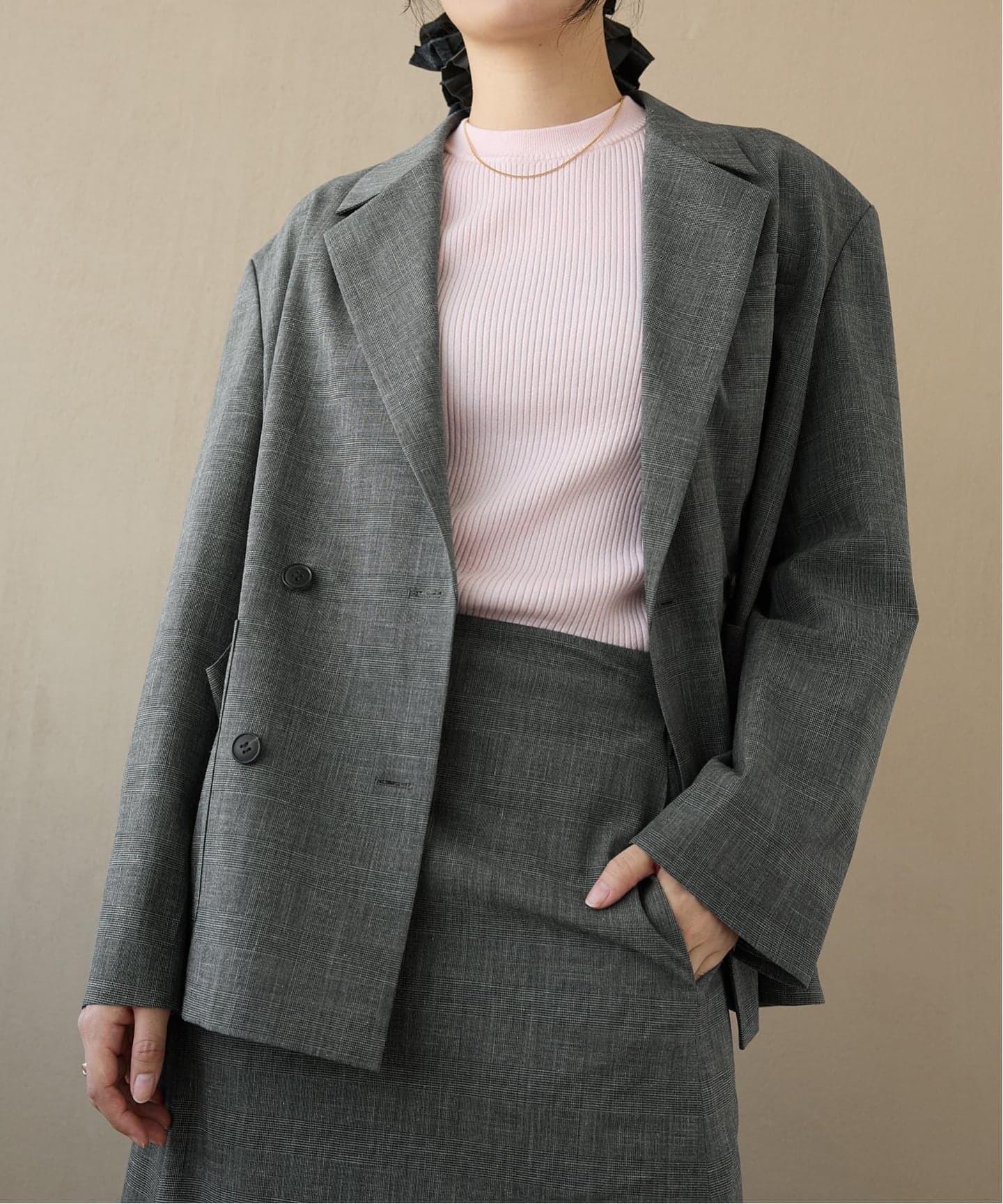 予約》IENA LA BOUCLE グレンチェックダブルブレストジャケット