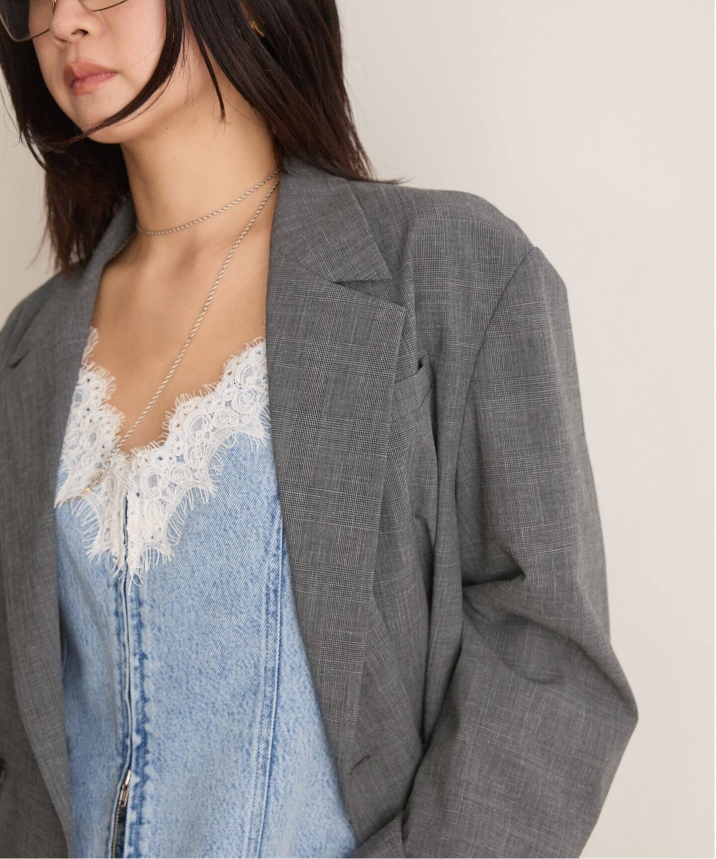 IENA LA BOUCLE グレンチェックダブルブレストジャケット（テーラード 