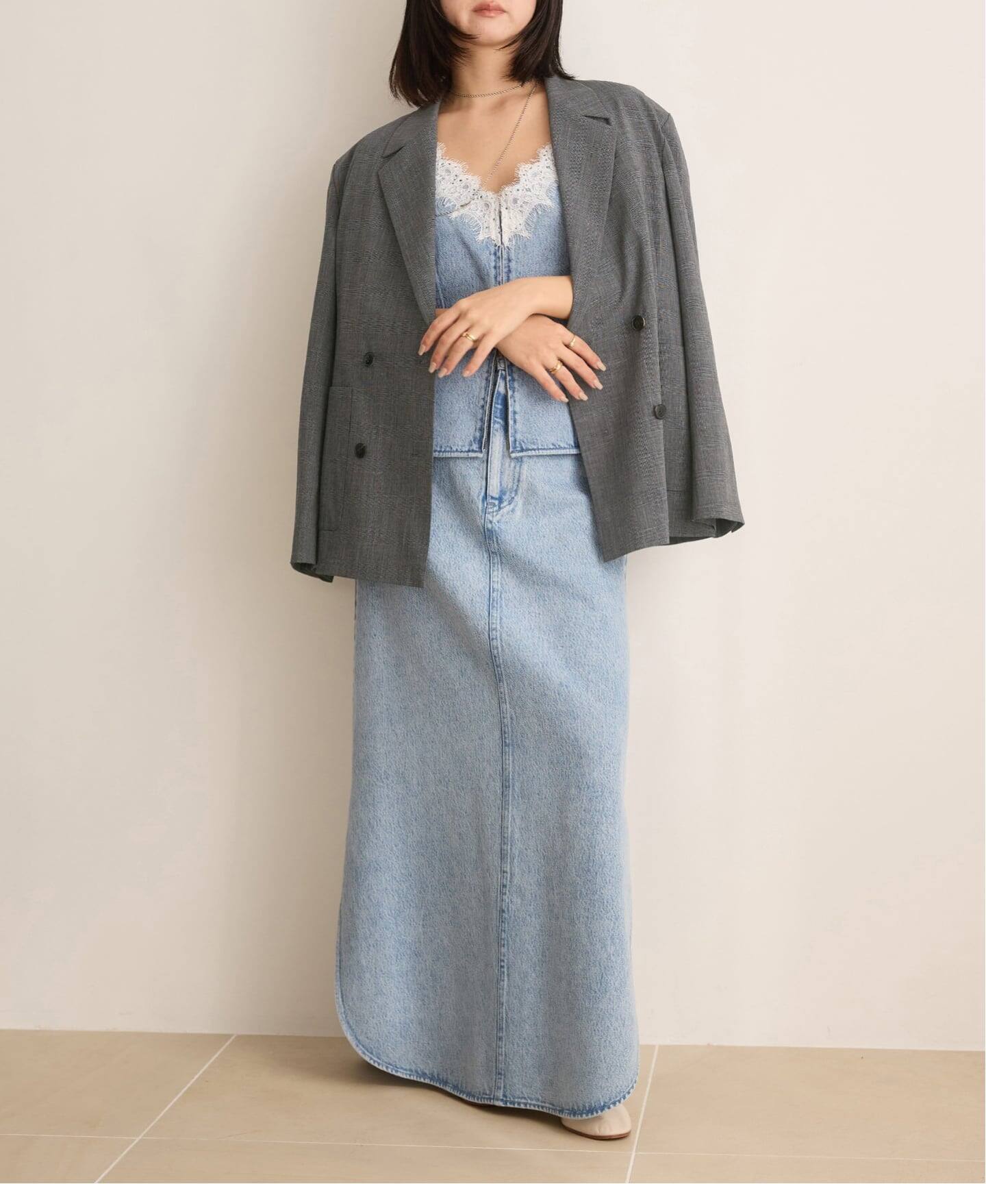 予約》IENA LA BOUCLE グレンチェックダブルブレストジャケット