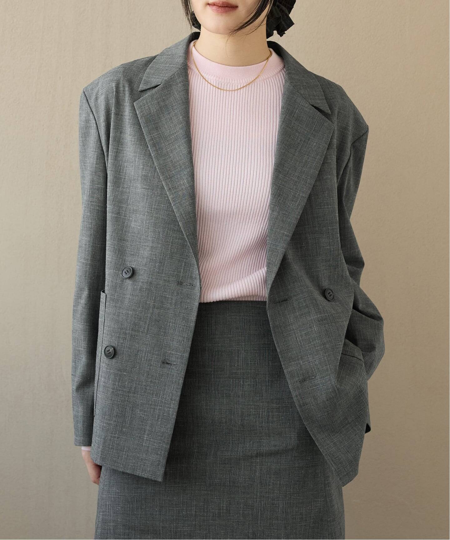 IENA LA BOUCLE グレンチェックダブルブレストジャケット（テーラード 