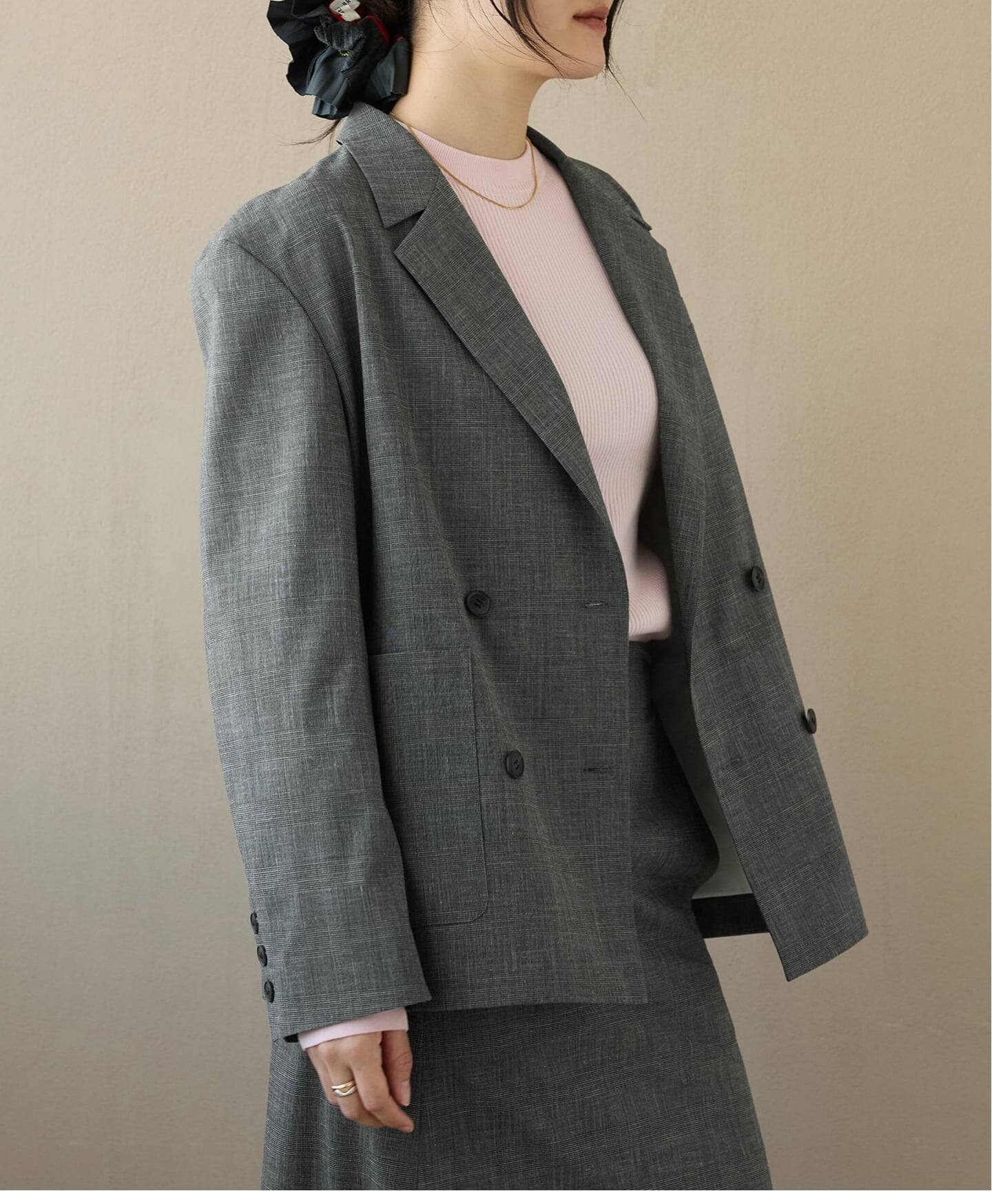 IENA LA BOUCLE グレンチェックダブルブレストジャケット（テーラード