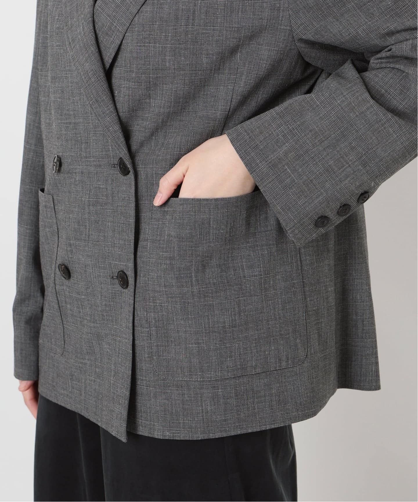 予約》IENA LA BOUCLE グレンチェックダブルブレストジャケット