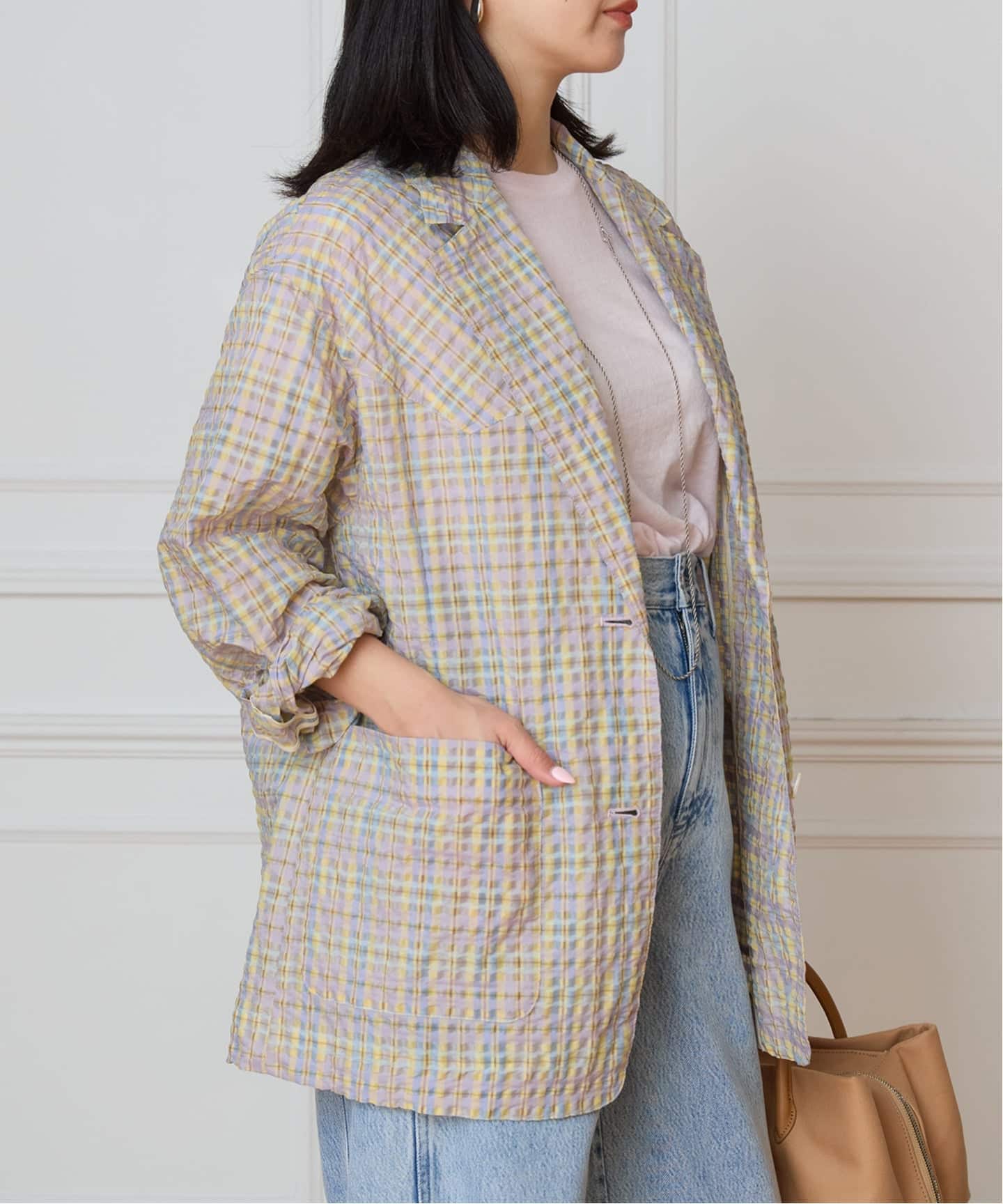 IENA LA BOUCLE シアーチェックジャケット（テーラードジャケット