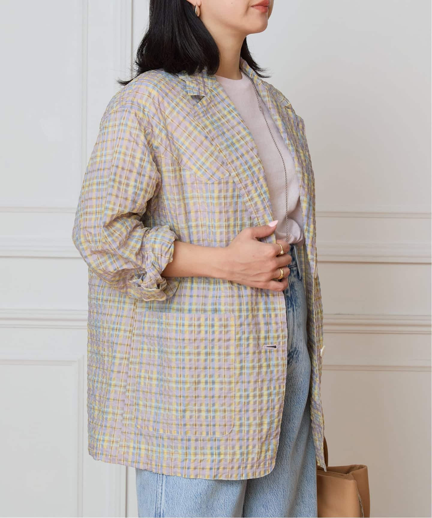 IENA LA BOUCLE シアーチェックジャケット（テーラードジャケット