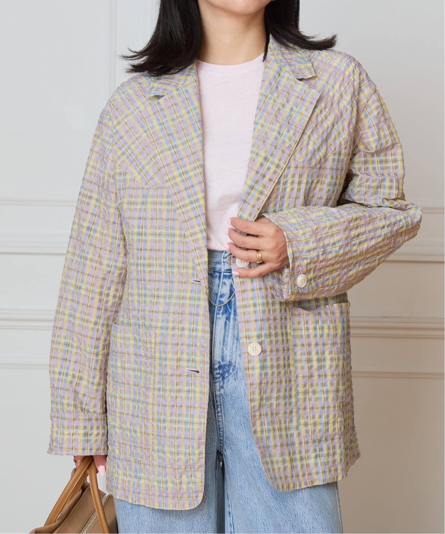 IENA LA BOUCLE シアーチェックジャケット（テーラードジャケット