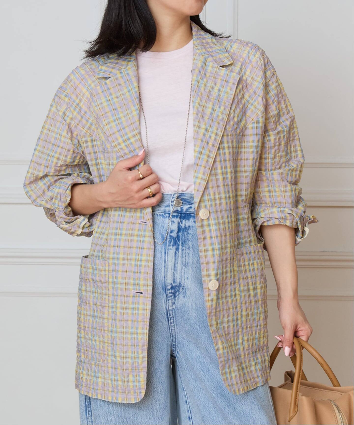 IENA LA BOUCLE シアーチェックジャケット（テーラードジャケット 