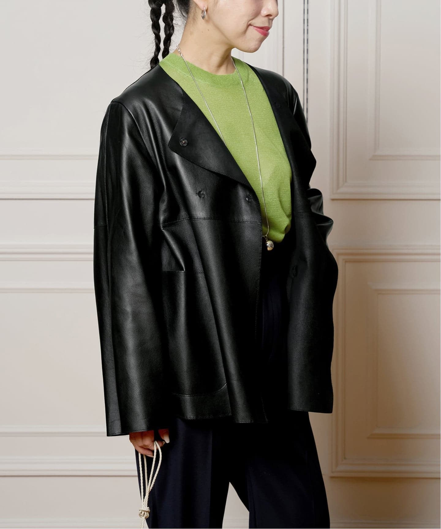 追加》IENA LA BOUCLE SHEEPレザージャケット（ノーカラージャケット