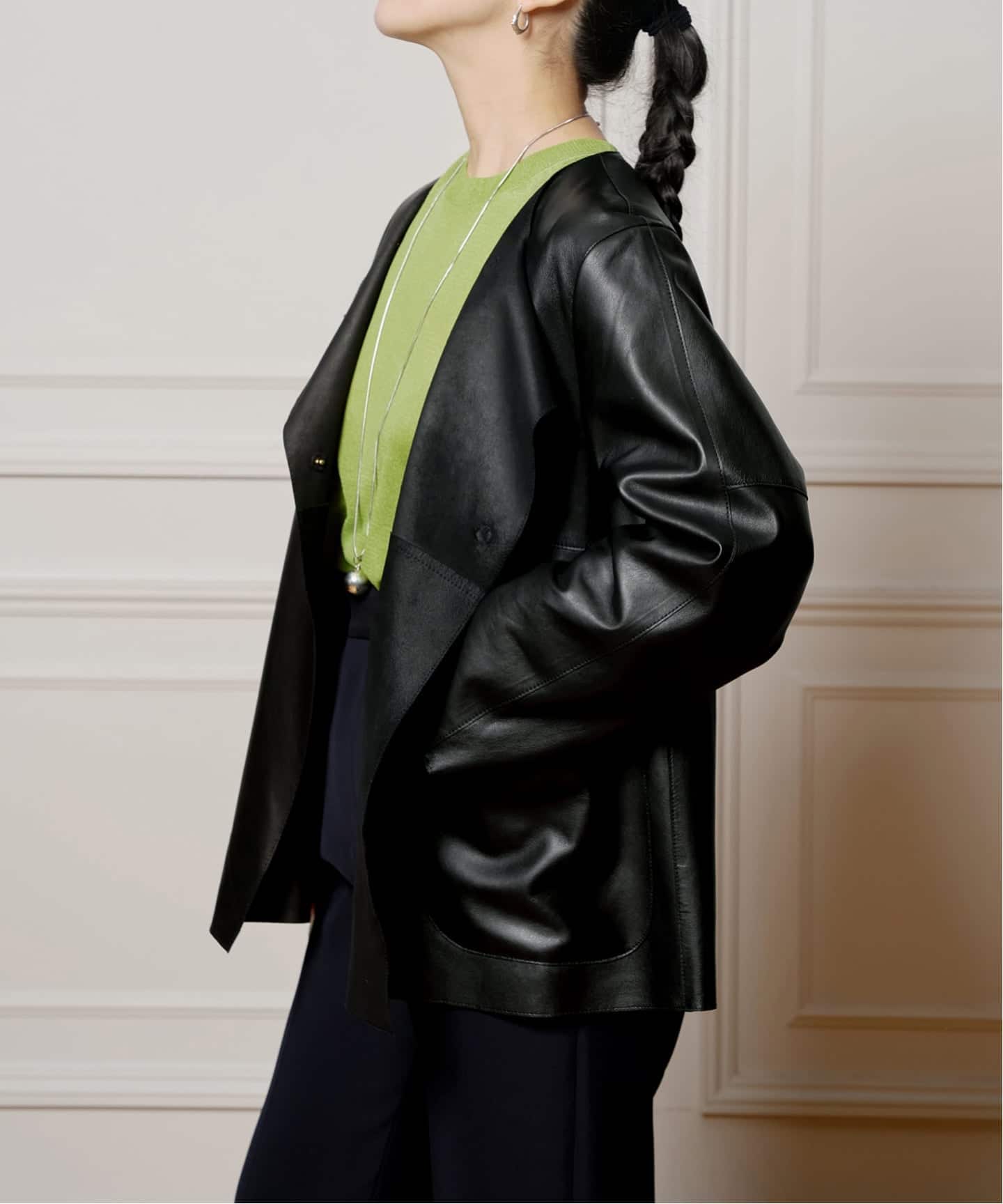 イエナラブークル　レザー　ノーカラージャケット 追加予約》IENA LA BOUCLE SHEEPレザージャケット（ノーカラー