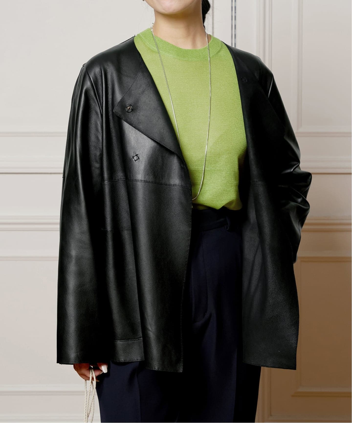 追加予約》IENA LA BOUCLE SHEEPレザージャケット（ノーカラー