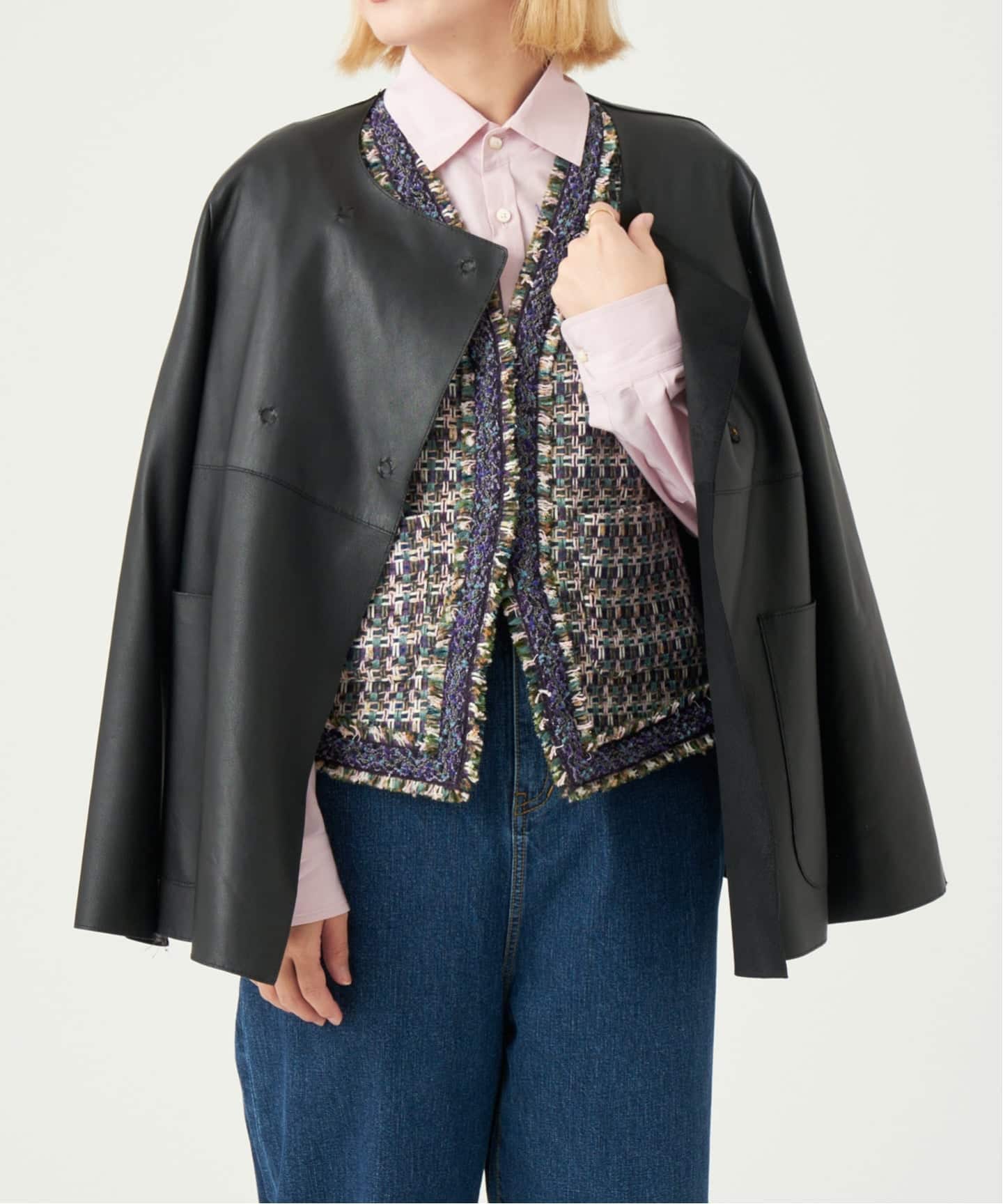 追加》IENA LA BOUCLE SHEEPレザージャケット（ノーカラージャケット