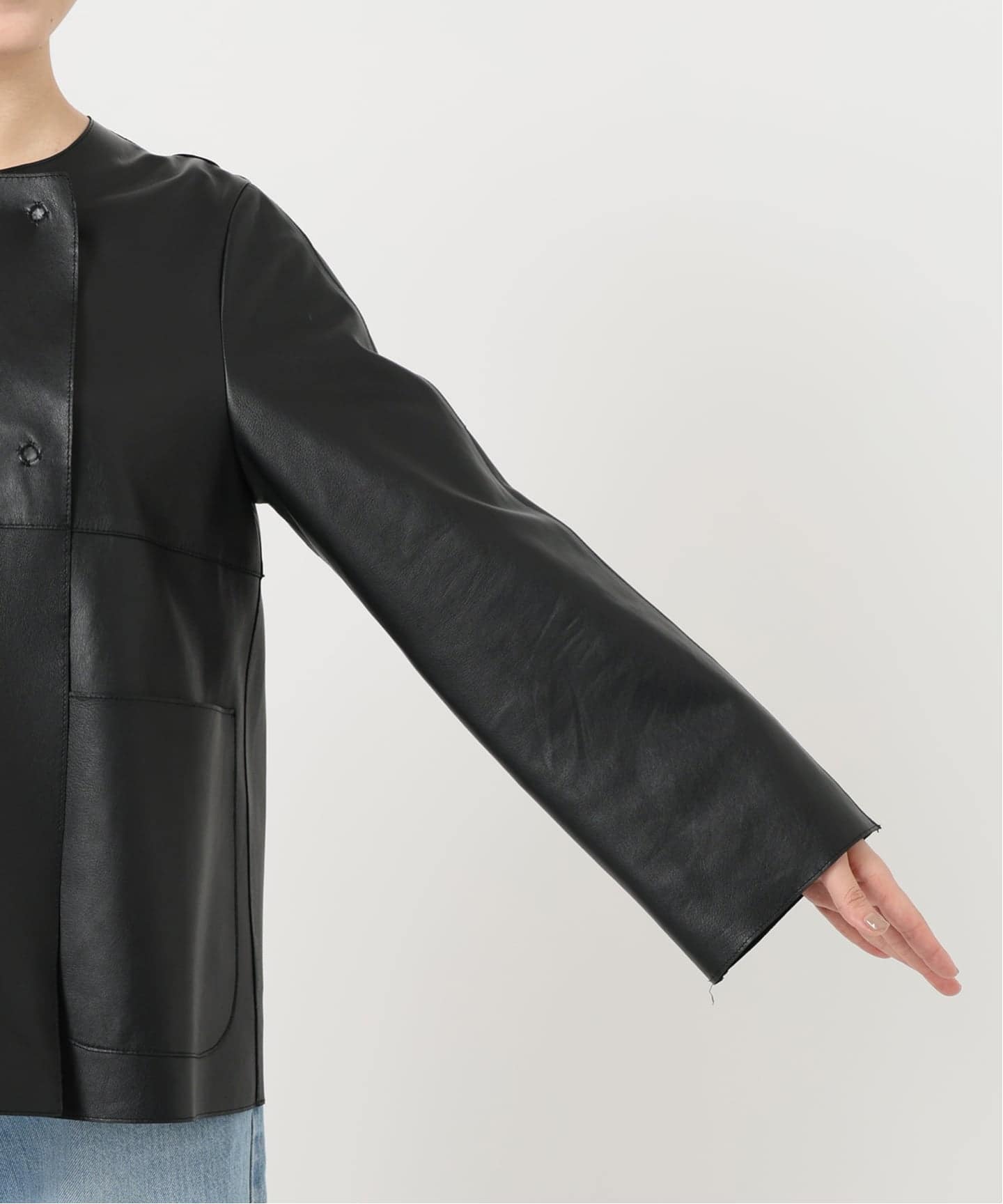 イエナラブークル　レザー　ノーカラージャケット 追加予約》IENA LA BOUCLE SHEEPレザージャケット（ノーカラー