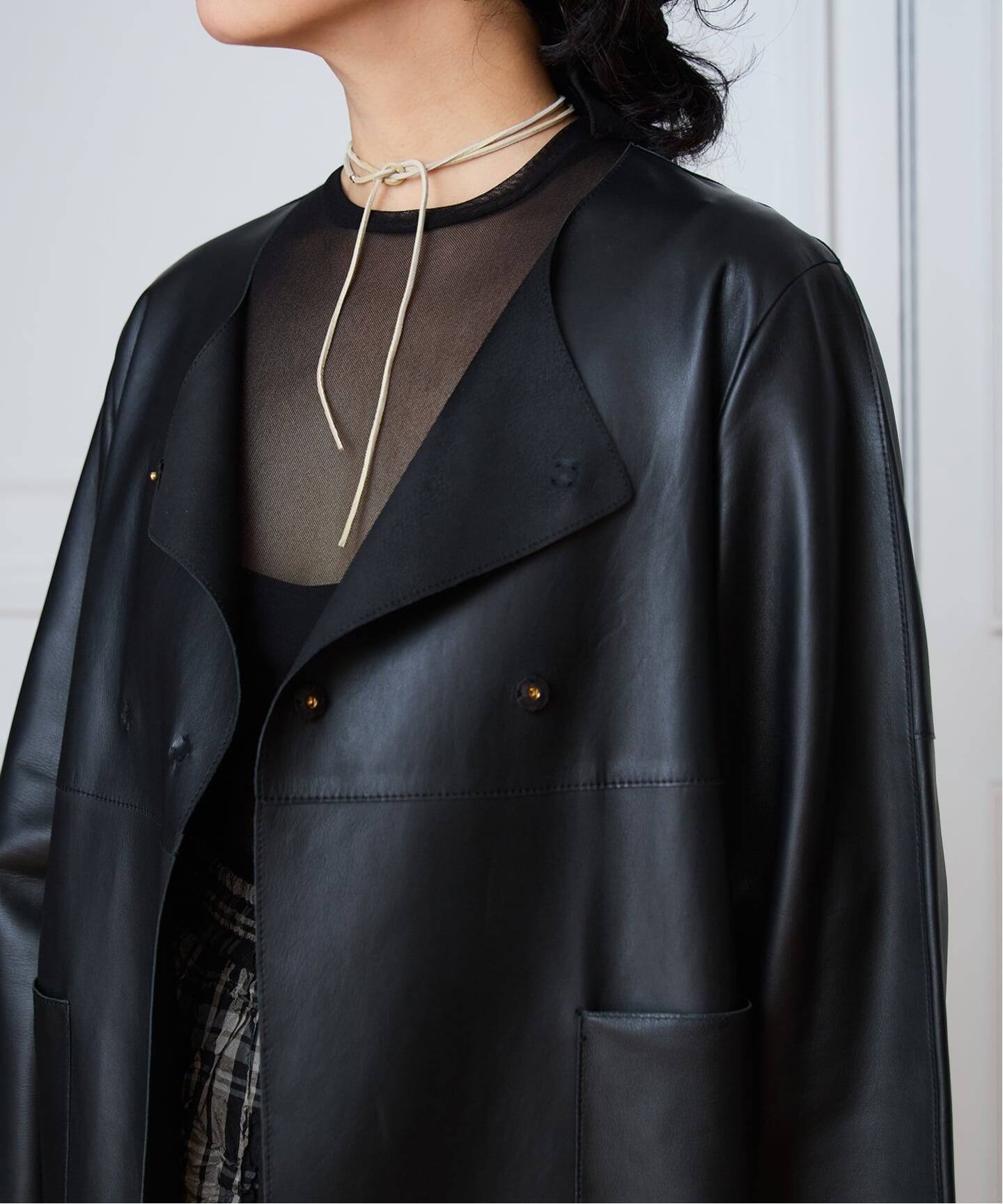 追加》IENA LA BOUCLE SHEEPレザージャケット（ノーカラージャケット