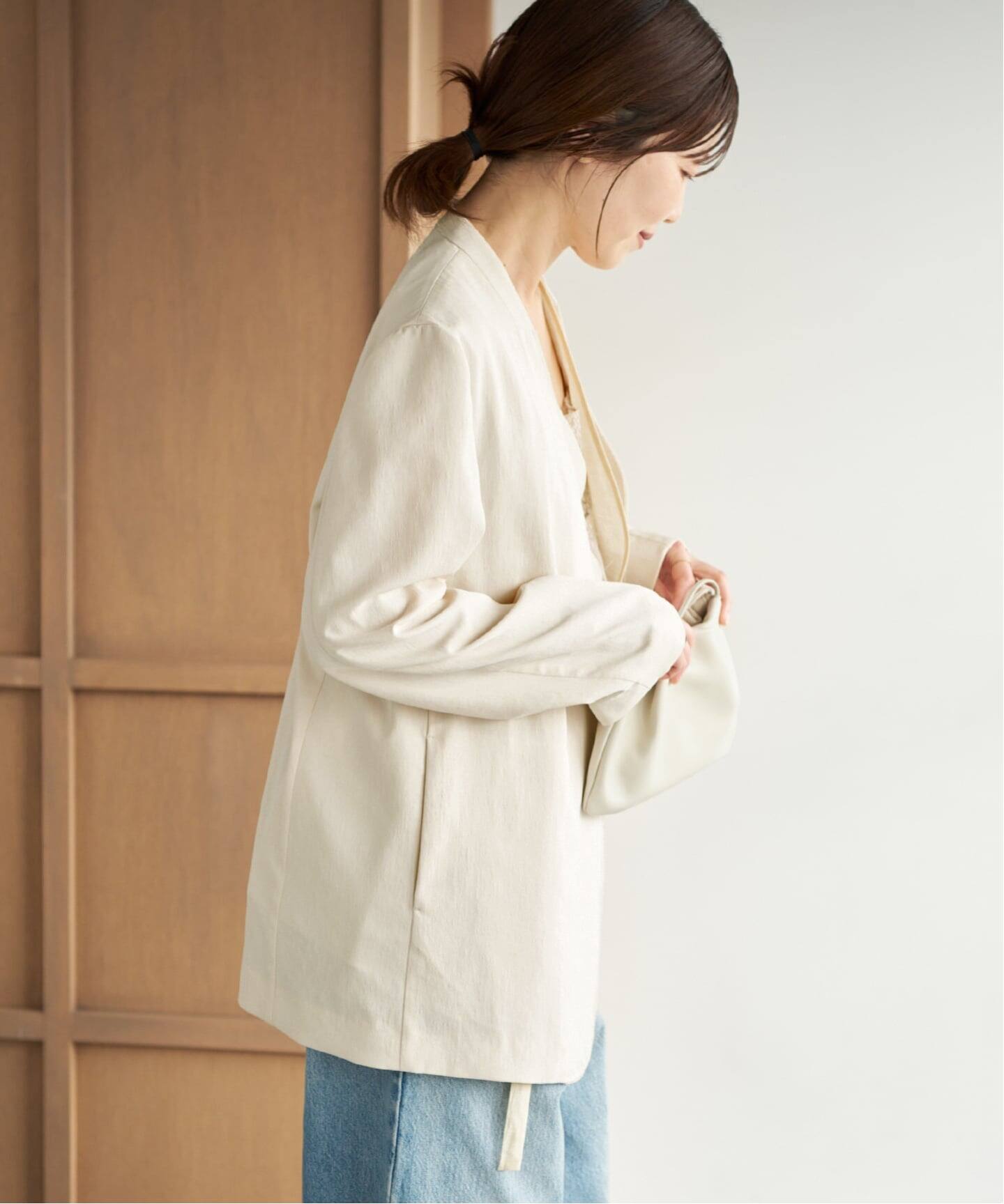 【4/12まで】Plage nallow collar ジャケット ブラック セール】Collarless Big ジャケット（ノーカラージャケット）｜Plage