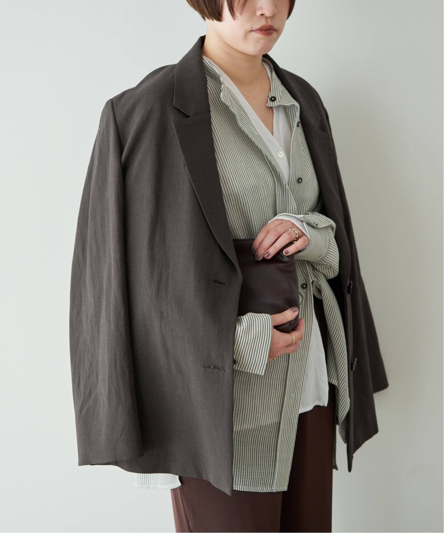 2024ss Plage　オーバーサイズ　リネンジャケット　グレー sandy linen 混 ジャケット（テーラードジャケット）｜Plage