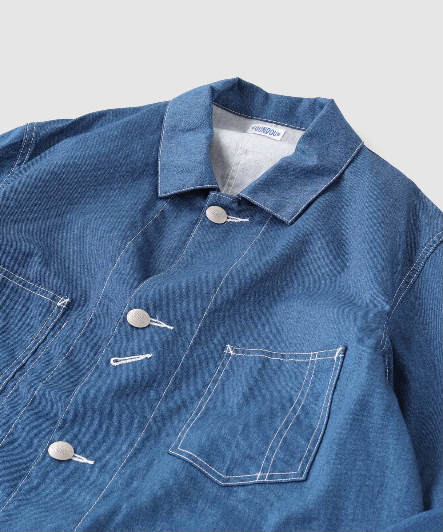 FOUNDOUR/ファウンダ】 PRINT DENIM COVERALL JACKET：デニム