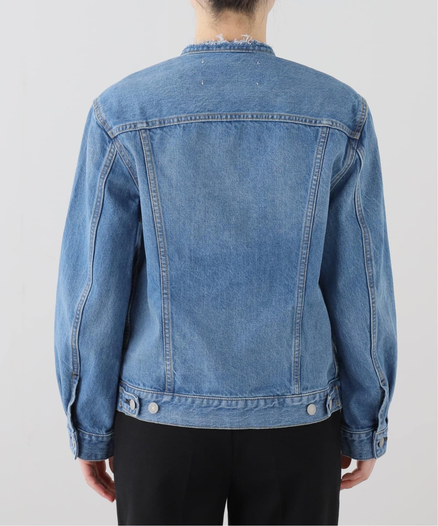 美品 Bonum ボナム ノーカラー デニム ジップアップ ジャケットGジャン 