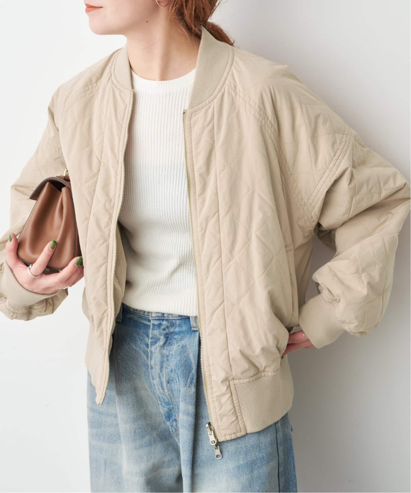 BEIGE, キルティングブルゾン　MA-1 ベージュ MA-1 メンズ ジャケット ミリタリージャケット ピーチスキン加工 中綿