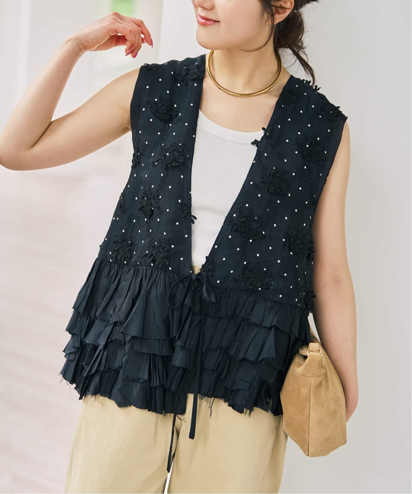 トップス frill rayon shantung vest crinkle 別注》crinkle crinkle crinkle Frill rayon shantung vest*（ベスト