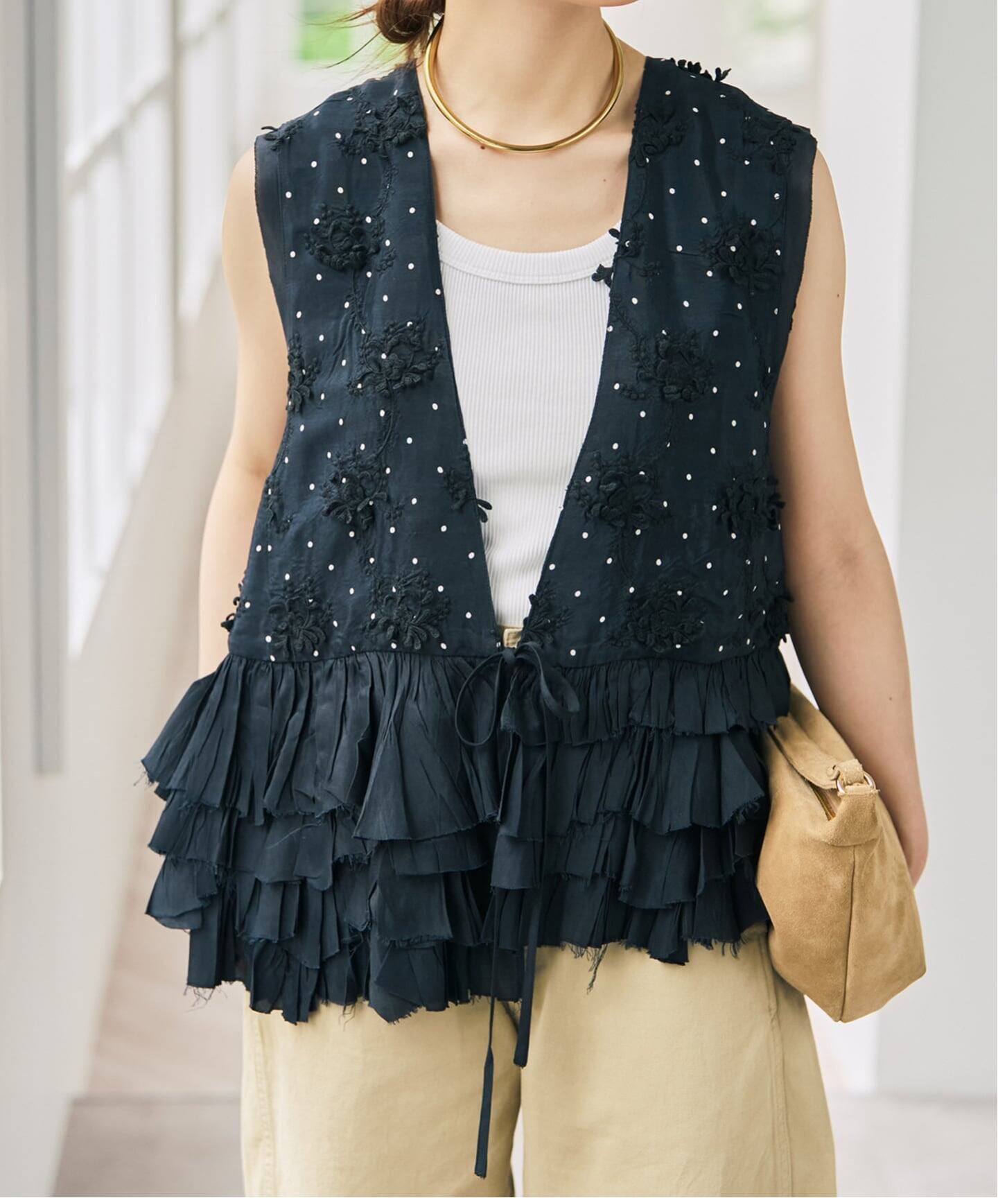 別注》crinkle crinkle crinkle Frill rayon shantung vest*（ベスト