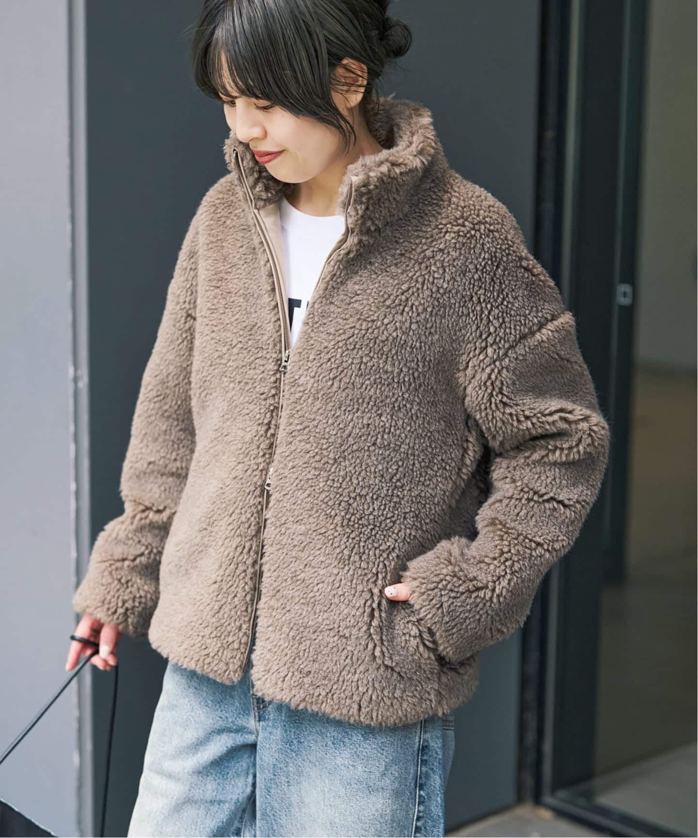 美品✨TICCA ウールファー ノーカラーコート ブラウン TICCA / ティッカ WOOLファーブルゾン（その他ブルゾン／アウター