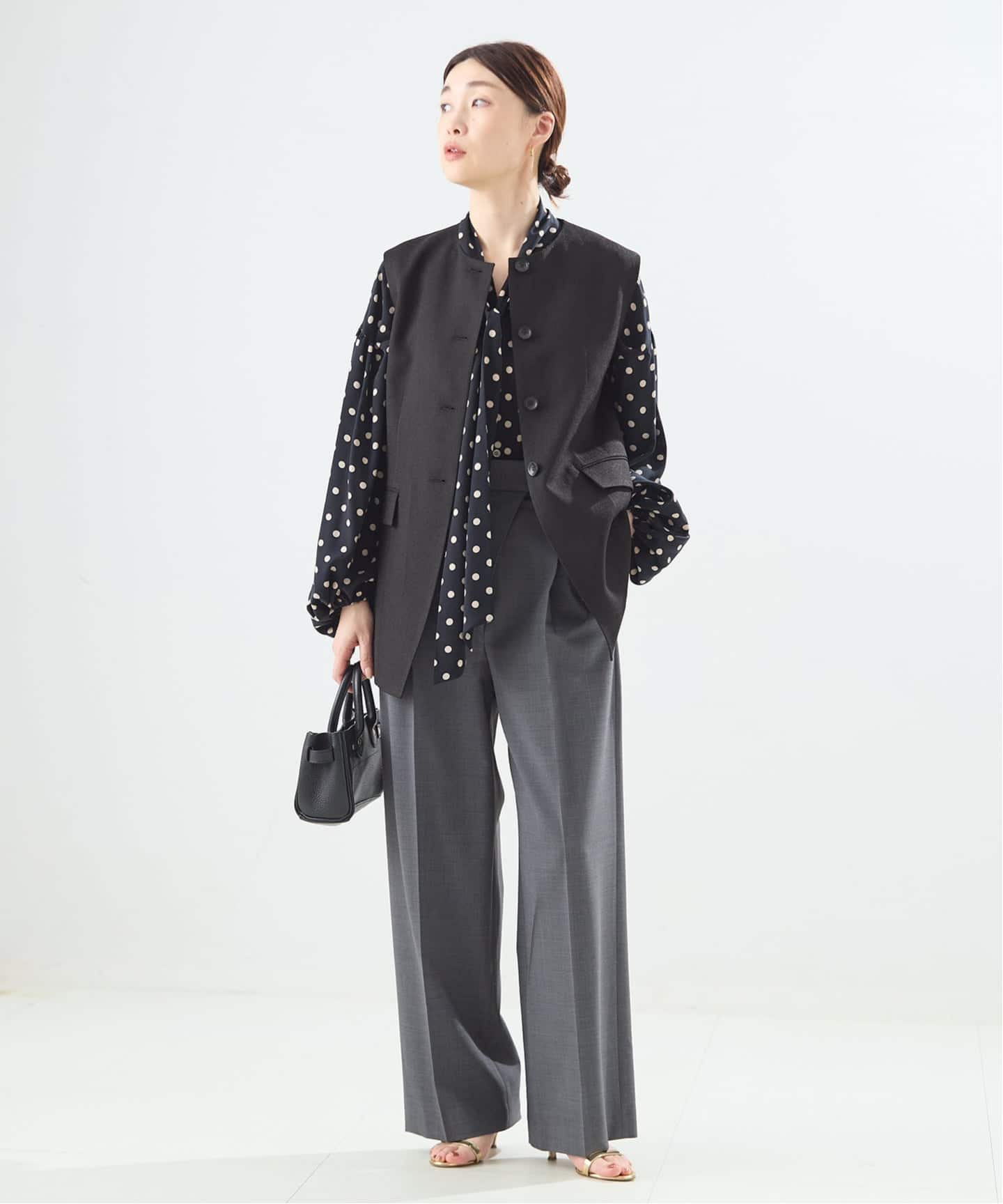 LESAGE ノーカラーベスト ネイビー　ジャーナルスタンダード 金子綾さん着用】リノオックス ノーカラーベスト（ベスト）｜JOURNAL