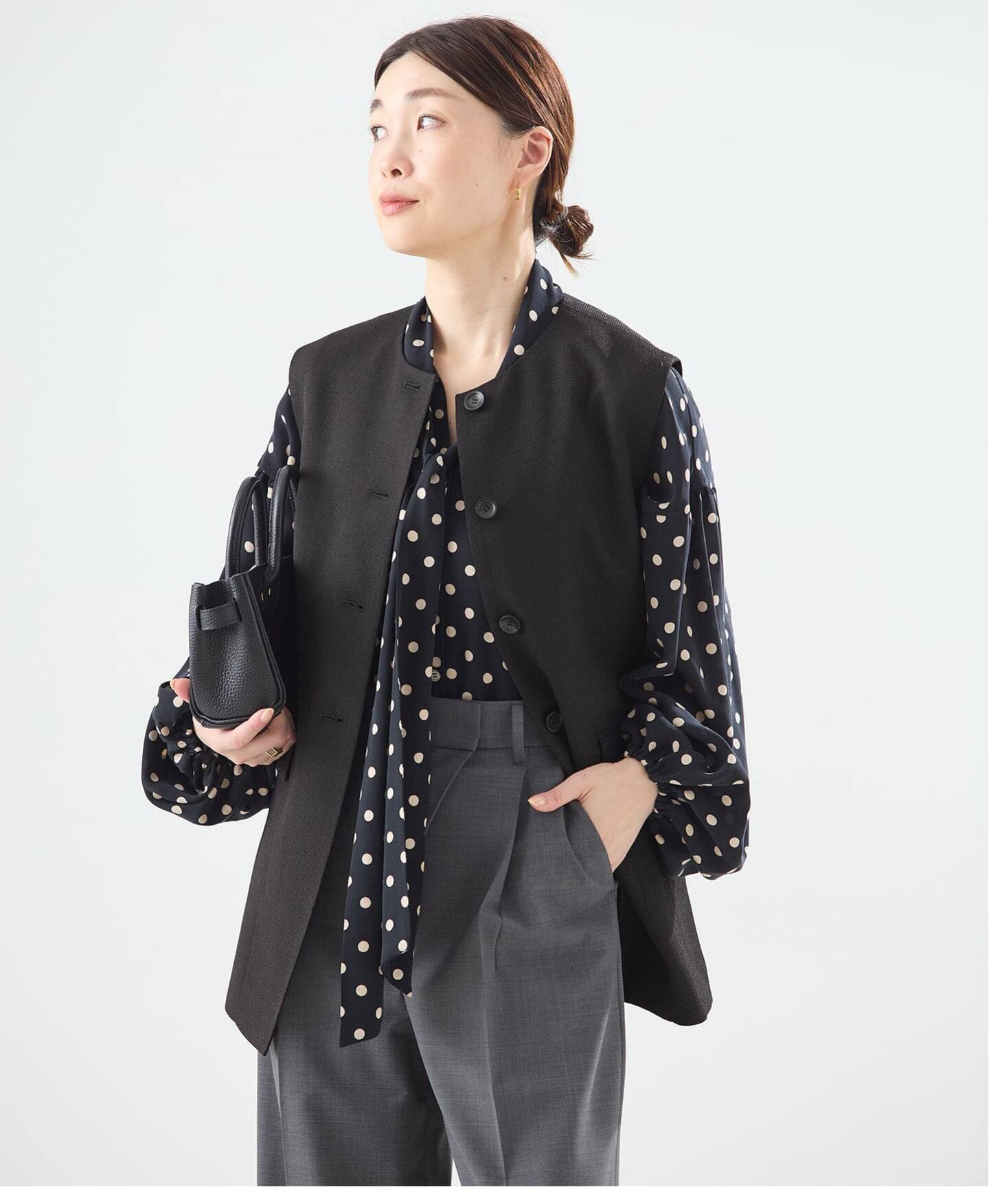 LESAGE ノーカラーベスト ネイビー　ジャーナルスタンダード 金子綾さん着用】リノオックス ノーカラーベスト（ベスト）｜JOURNAL