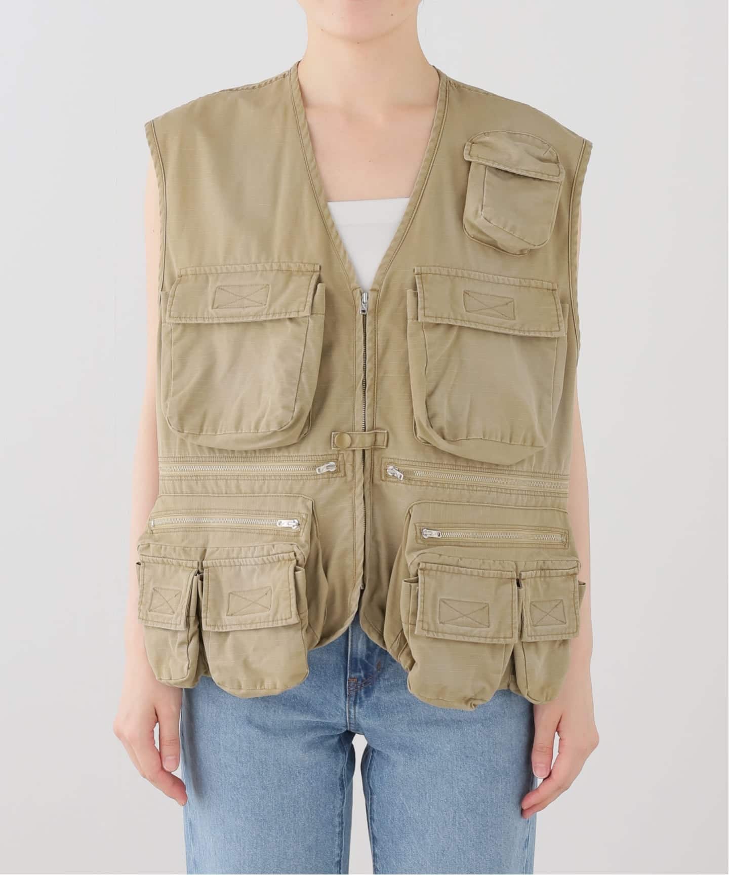 PERSONSOUL ベージュベスト INSCRIRE/アンスクリア Cotton Rip Stop Fishing Vest ベスト（ベスト