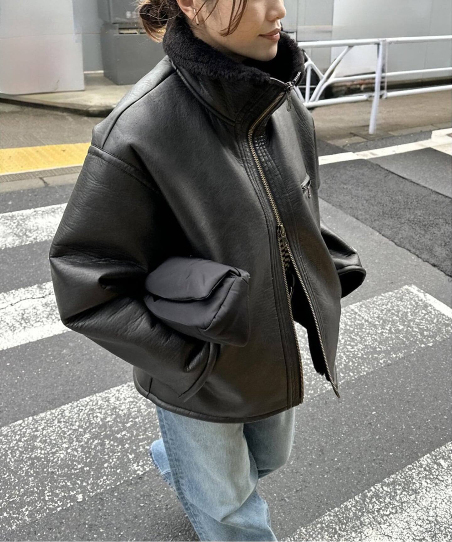 WEB限定追加予約》フェイクレザーボアブルゾン（レザージャケット 