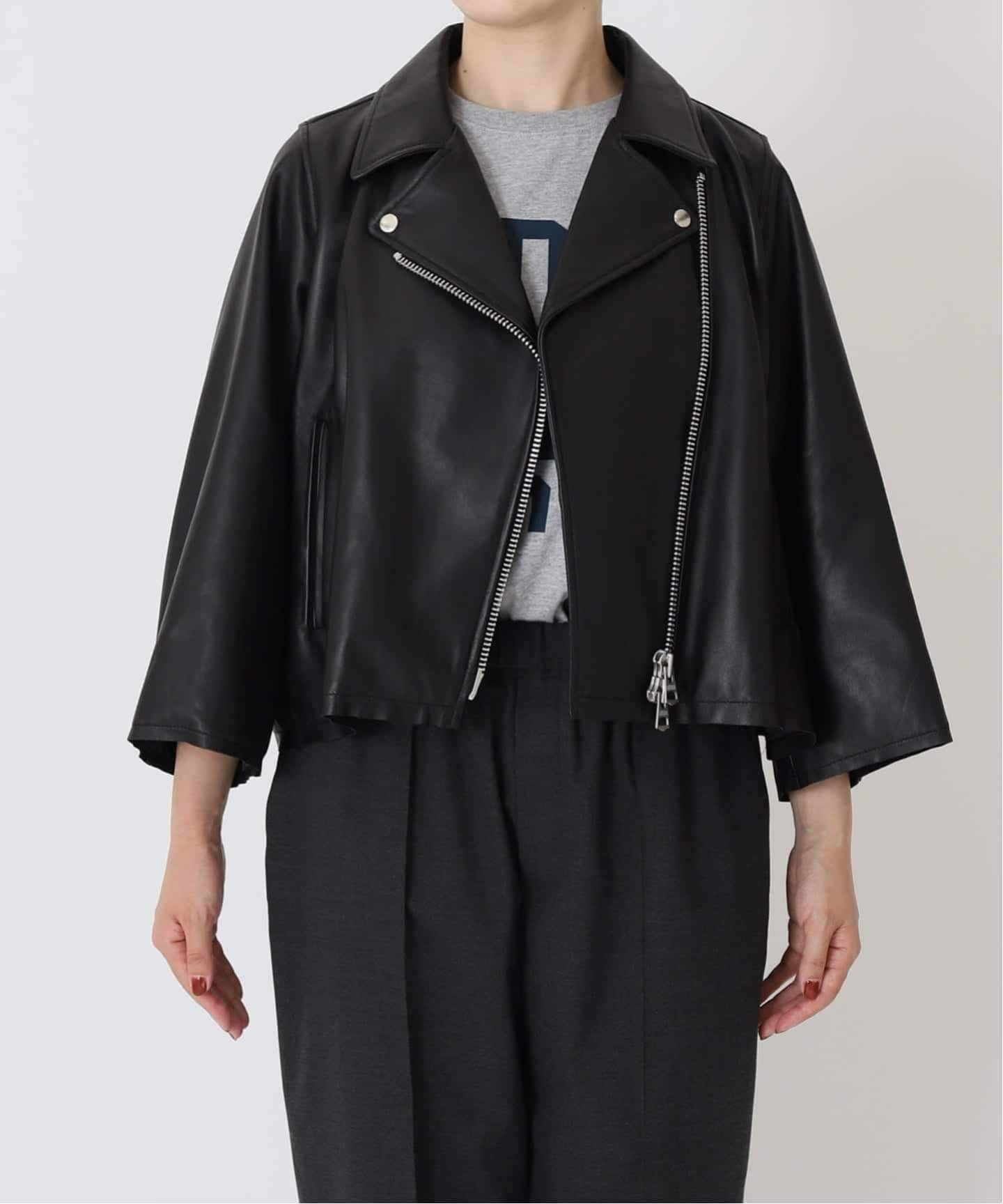 js luxe | ラムレザー 黒 ライダース 22AW 予約》レザー ショートライダースジャケット（レザージャケット