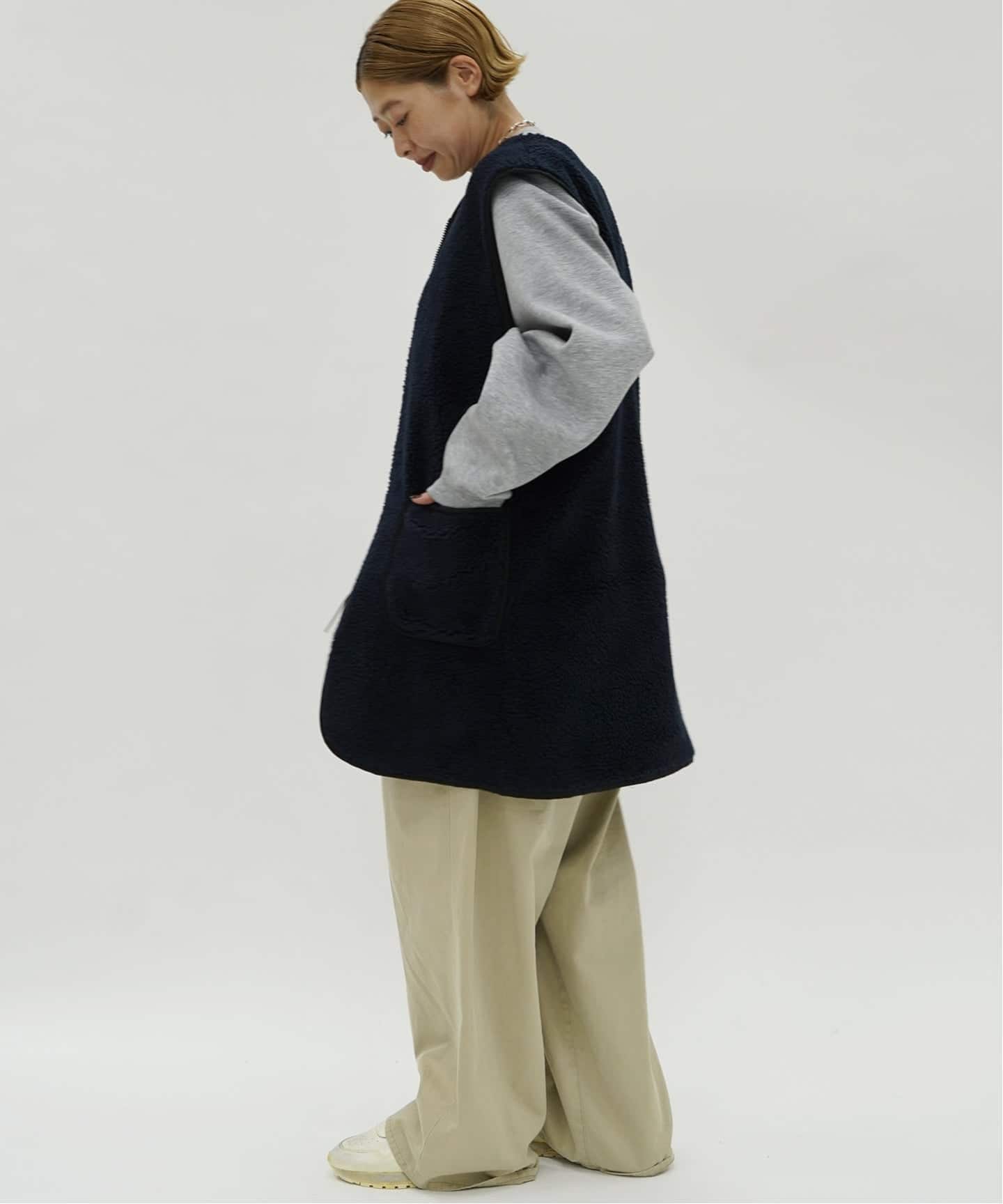 ARMEN】ZIP-UP FLEECE LONG VEST（ボア・フリース）｜journal standard