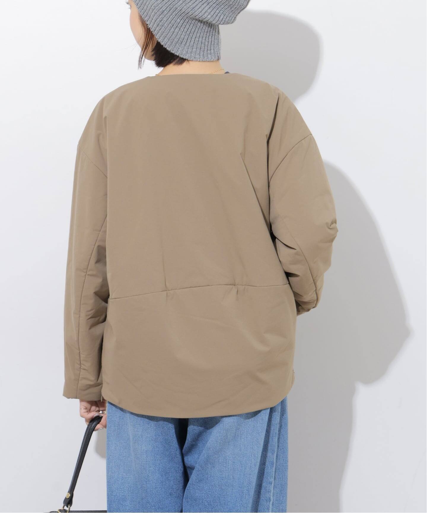 追加》パフィーノーカラーサイドジップブルゾン（中綿・キルティング 