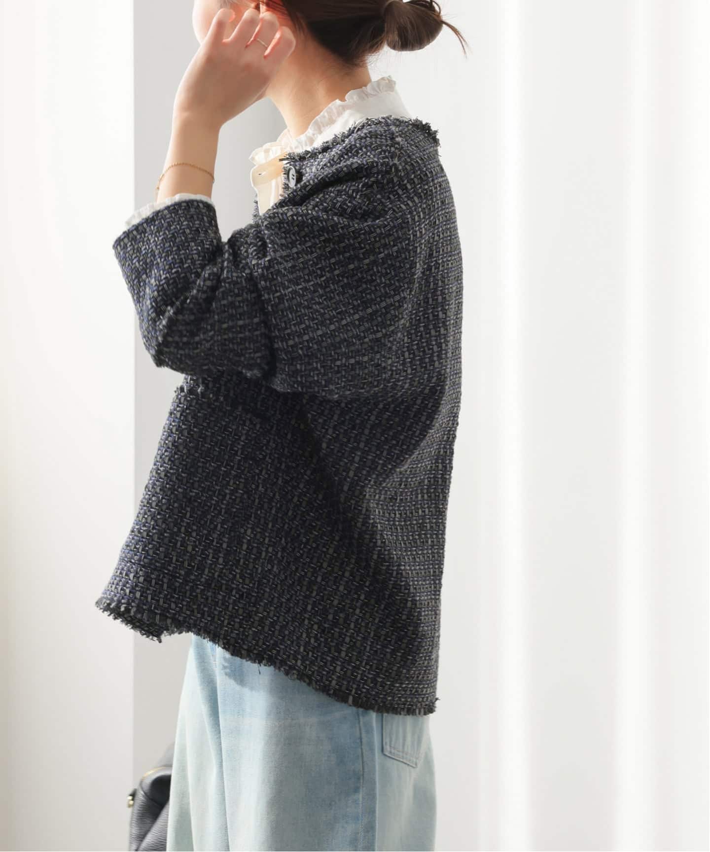 予約》［26SS新作］ノーカラーツイードブルゾン（ノーカラージャケット