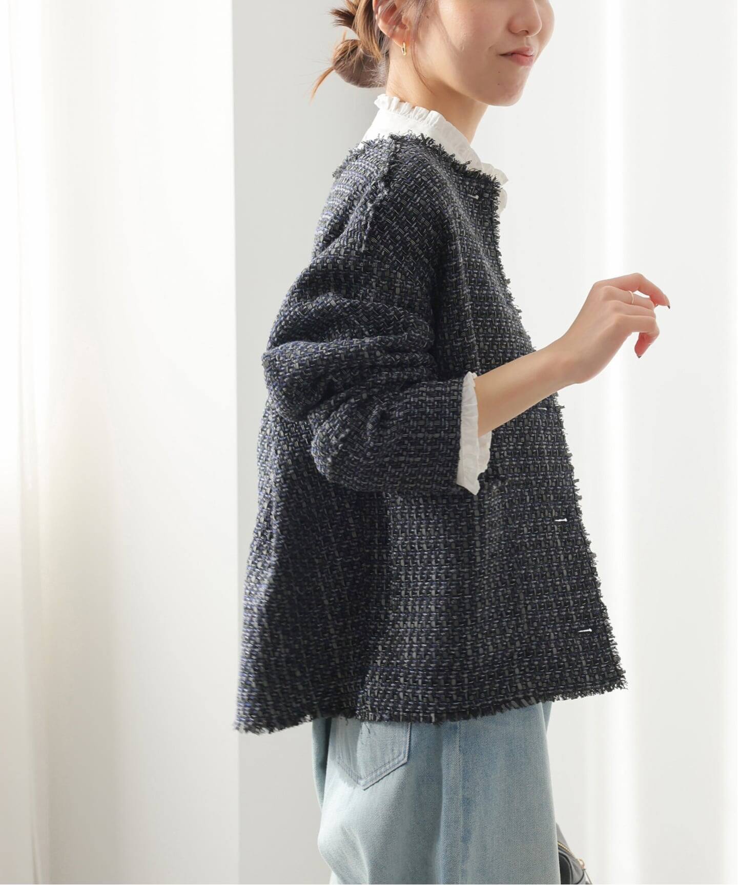 予約》［26SS新作］ノーカラーツイードブルゾン（ノーカラージャケット