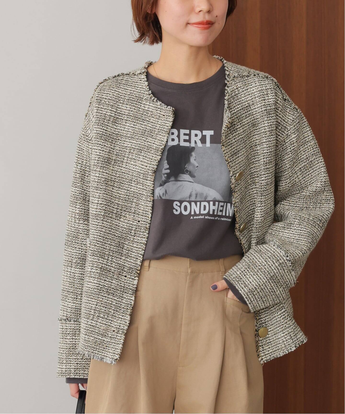 予約》［26SS新作］ノーカラーツイードブルゾン（ノーカラージャケット