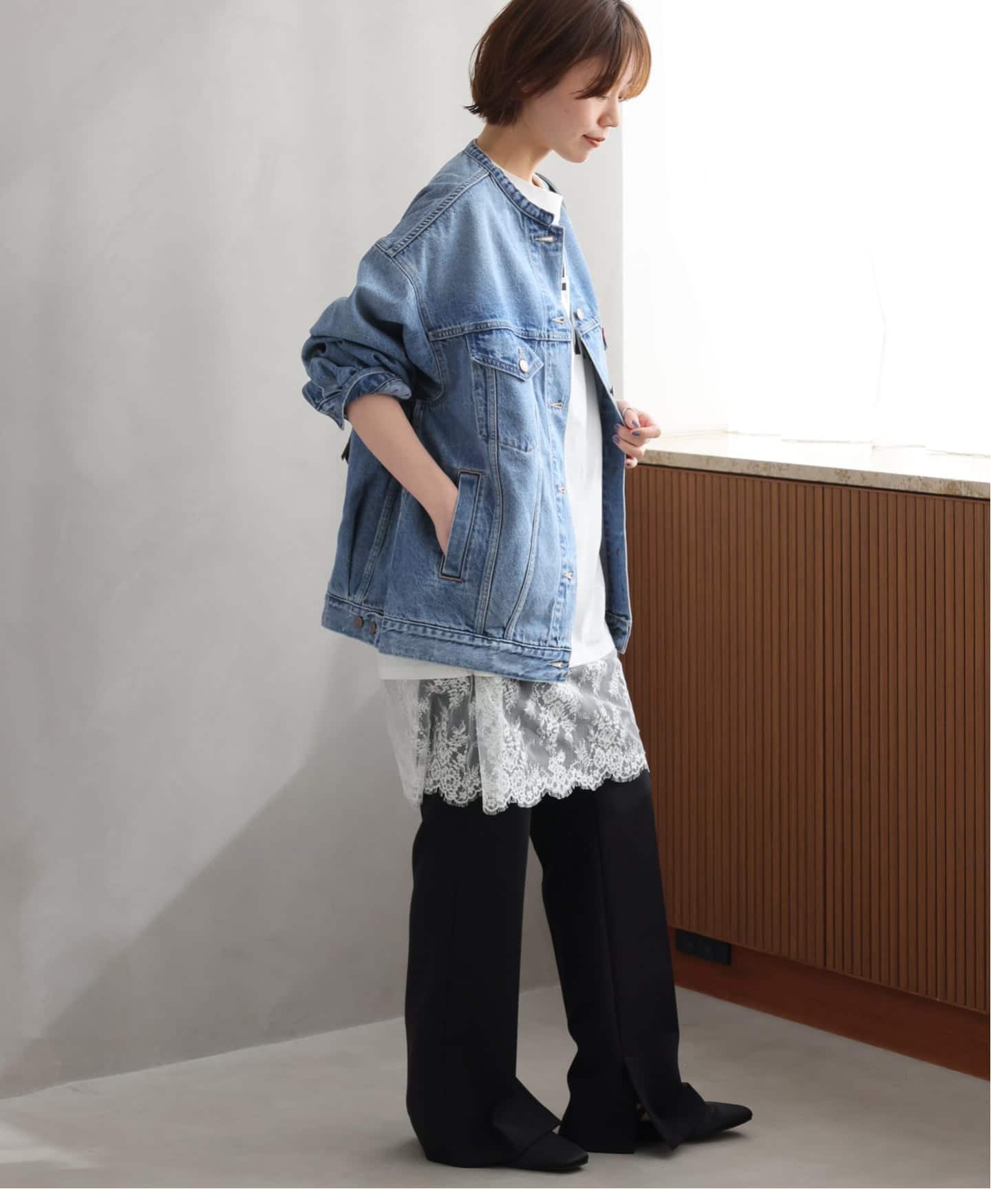 予約》［26SS新作］別注【LEVI'S】COLLARLESS XL TRUCKER：デニム