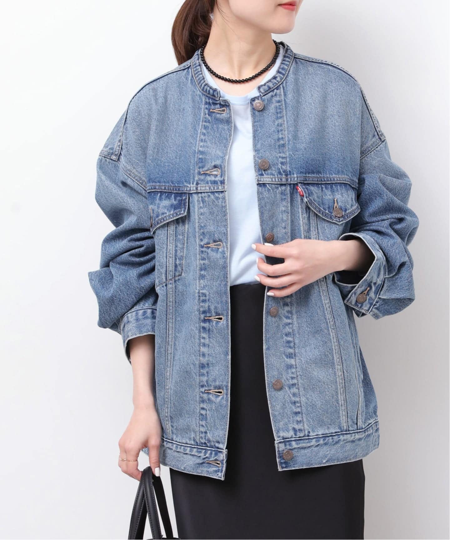 予約》［26SS新作］別注【LEVI'S】COLLARLESS XL TRUCKER：デニム