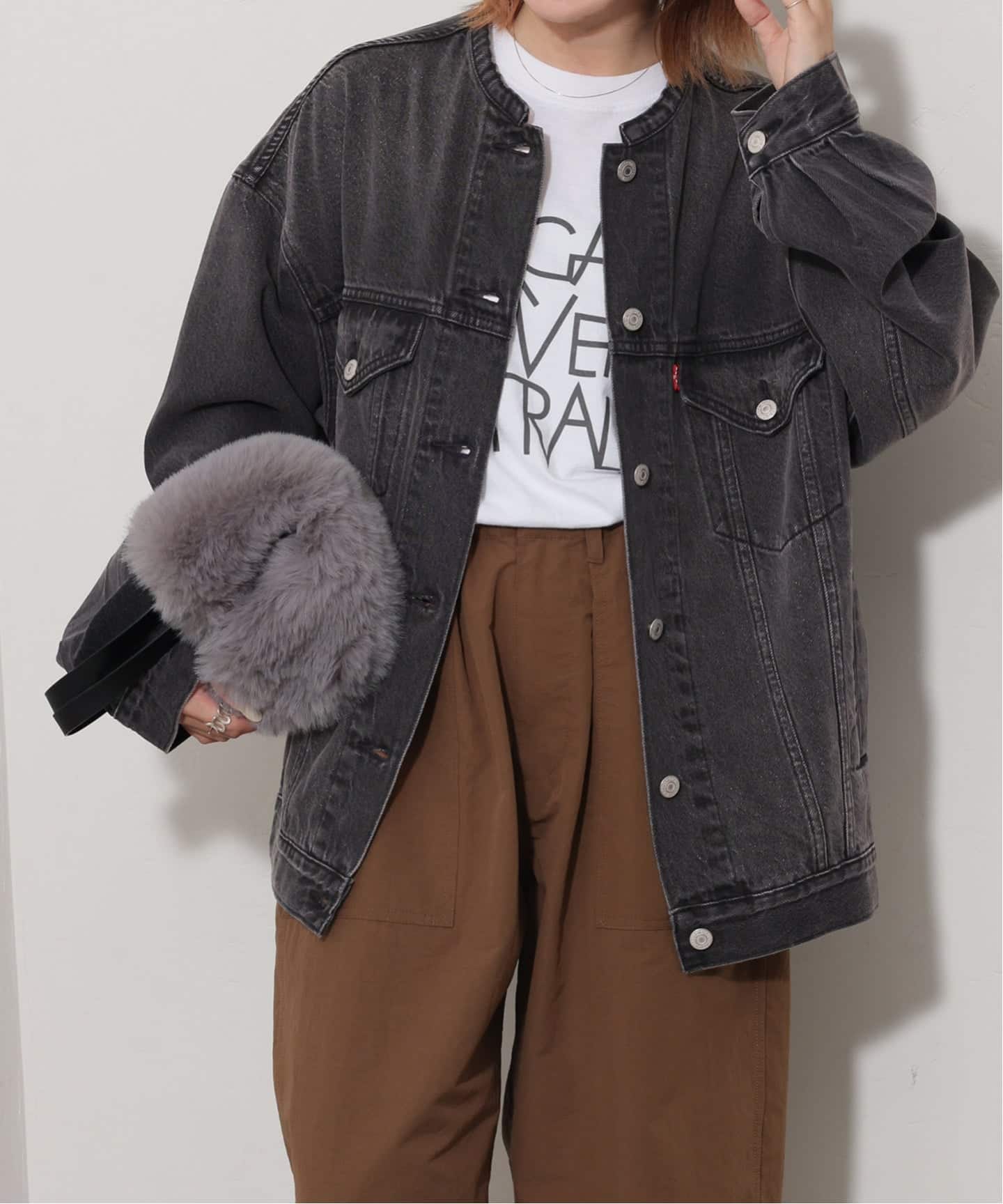 別注【LEVI'S】COLLARLESS XL TRUCKER BK：デニムジャケット（デニム