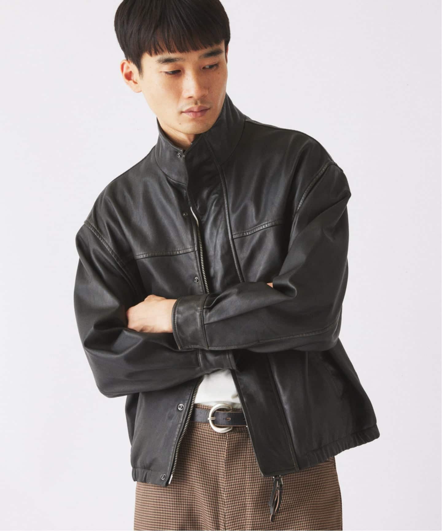 【美品】JOURNAL STANDARD relume ラムレザーブルゾン　Ｌ 予約》ラムレザー スタンドブルゾン（レザージャケット）｜JOURNAL