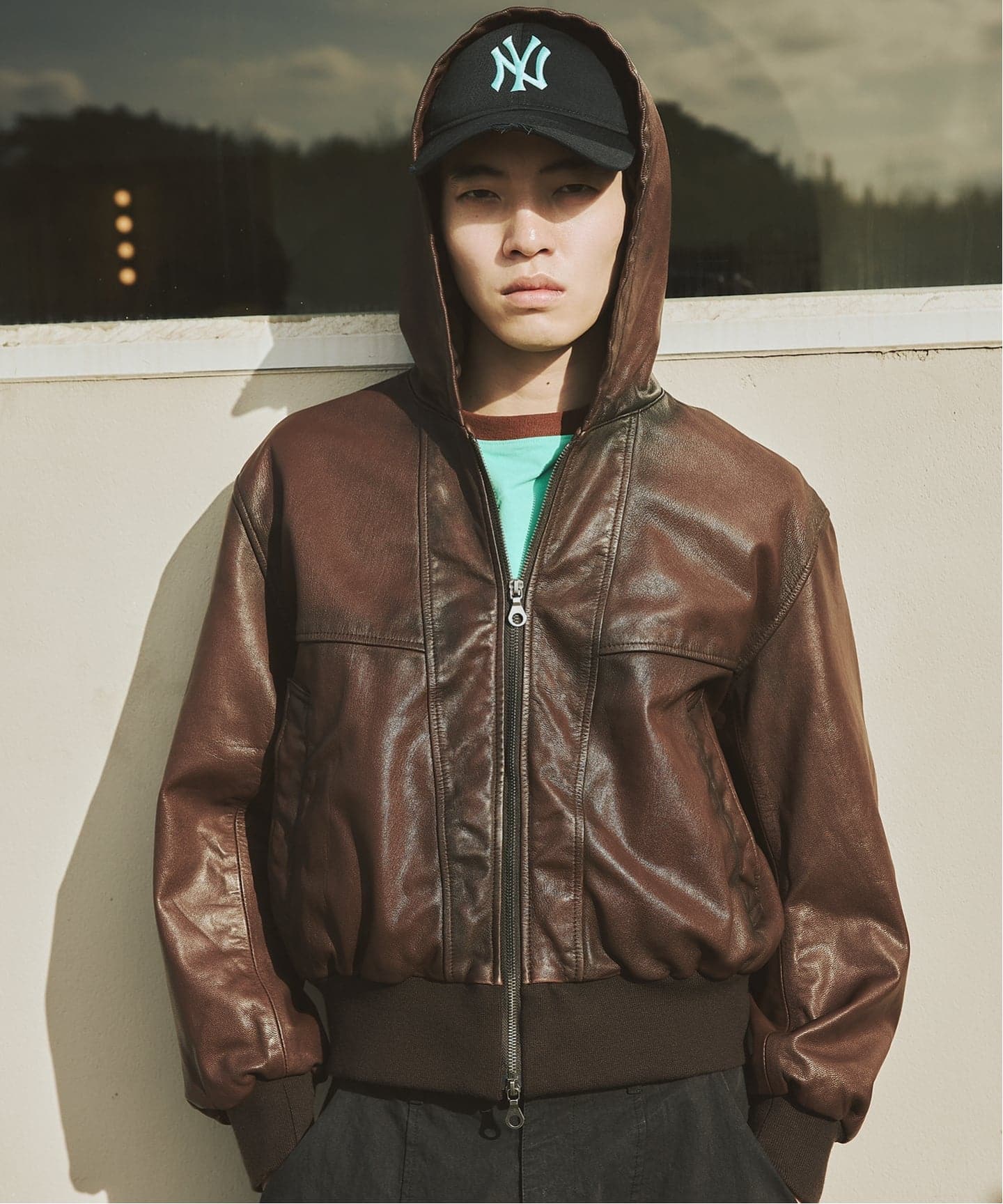 ゴート レザー エイジング ジップ フーディ ブルゾン（レザー