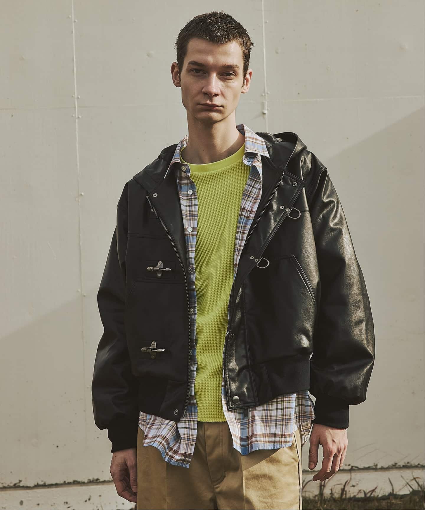 予約》フェイク レザー ファイヤーマン フード ジャケット（その他