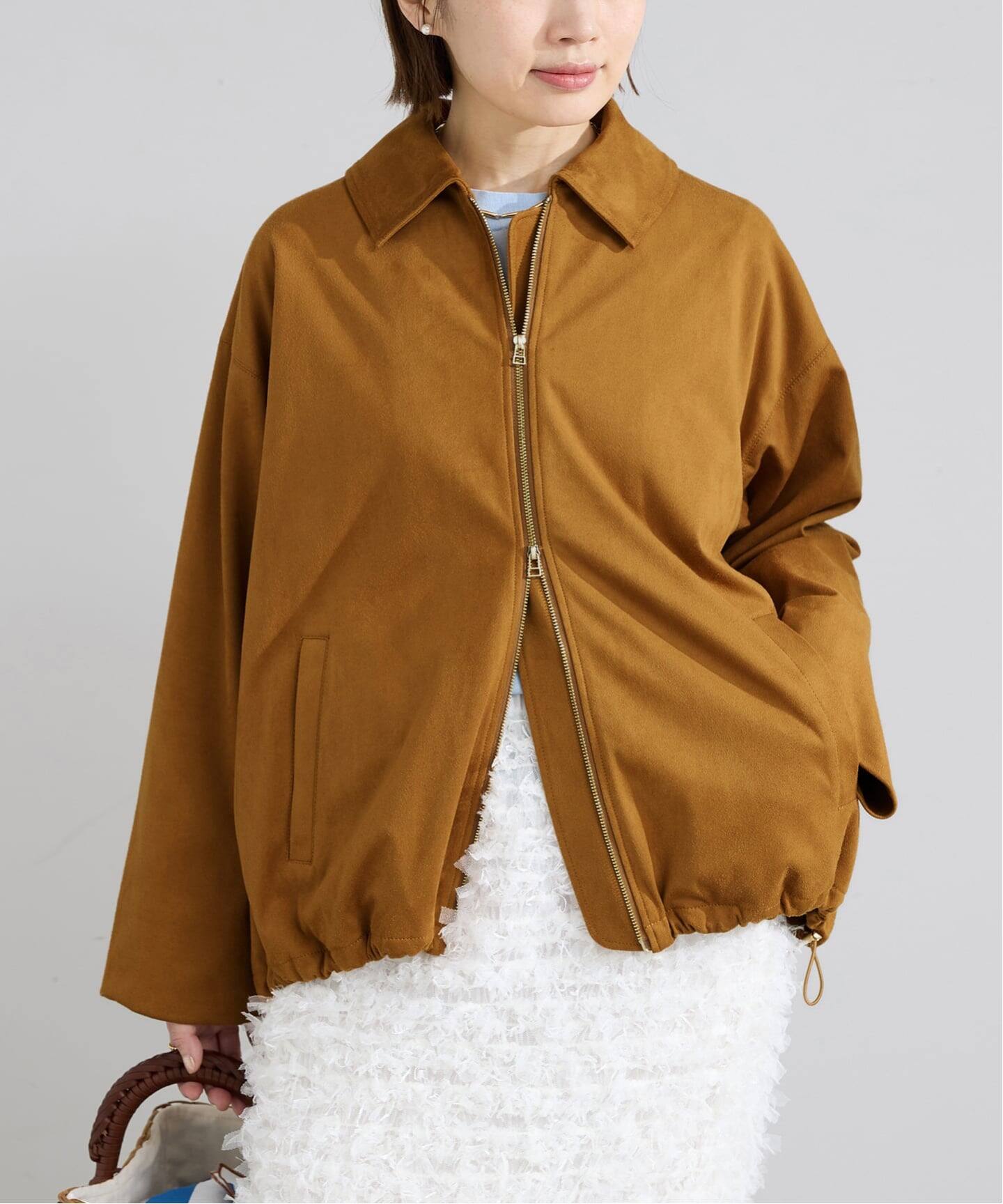 新品 IENAイエナ フェイクレザージップブルゾン コートジャケットブラウン Ressaca（レサーカ） ブルゾン アウター ヴィンテージライクフェイク