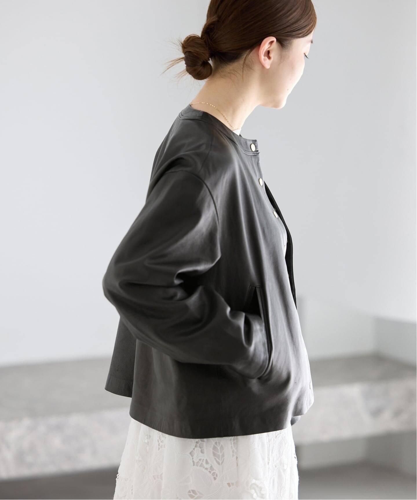 WEB限定/追加予約》シープクルーネックブルゾン（レザージャケット